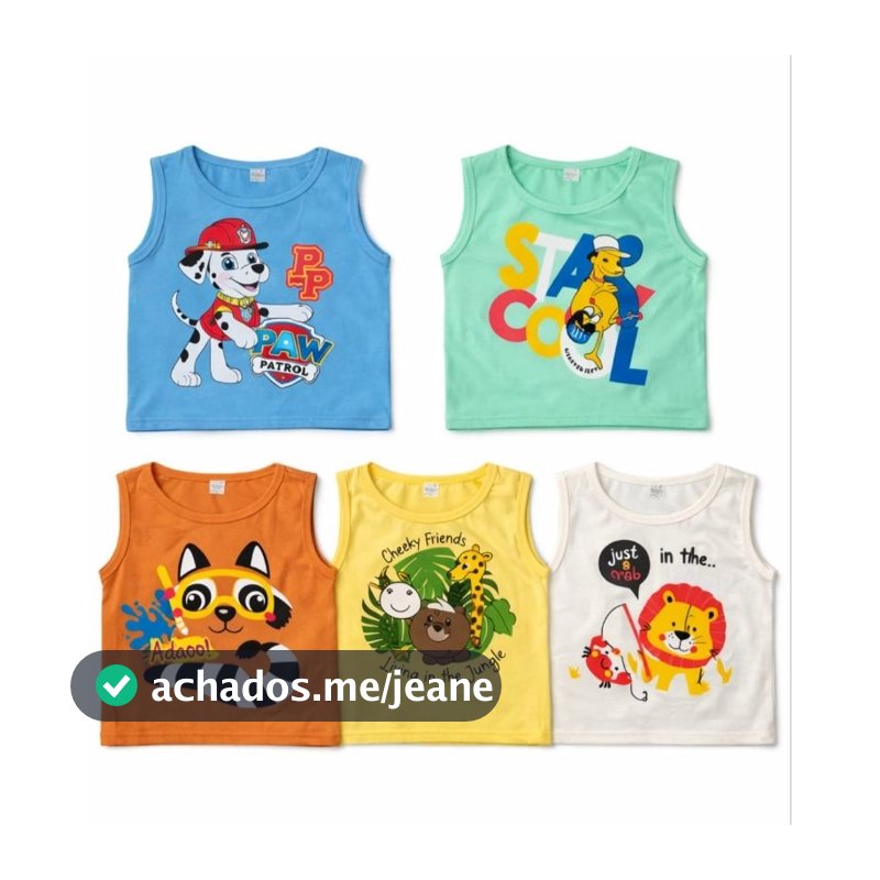 kit com 3 camisetas regatas, meninos de 2, 4, 6 e 8 anos, cores e estampas variadas, 100%algodao.