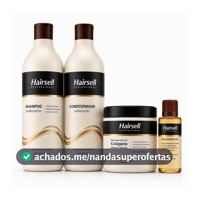 Kit Shampoo + Cond Purificador 1L Máscara Hidratação 500g Óleo Reparador 60ml Hairsell