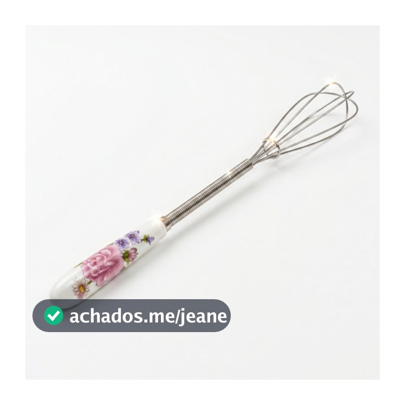Batedor Fue De Ovos Inox Cabo De Cerâmica Floral Utensílio Decorativo Elegante Mesa Posta Cozinha Fofa Charme 20cm