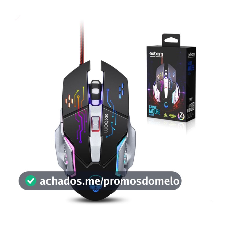 Mouse gamer 6 botões com LED RGB 4800 Dpi ajustável EXBOM MS-G280