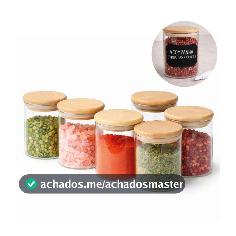 Pote Hermético de Vidro Kit 6 Unidades 200ml Tampa Bambu Vedação Silicone Cozinha Organizada