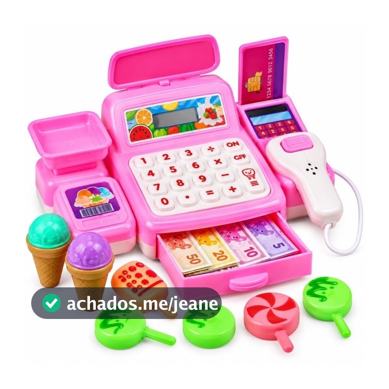 Caixa Registradora Infantil com Luz e Som Kit Mercadinho com Acessórios Brinquedo Faz de Conta Ark Toys