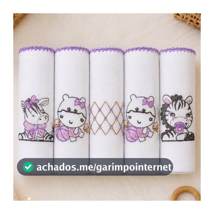 Kit Fralda de Pano Bordada para Bebê com 5 unidades 100% Algodão