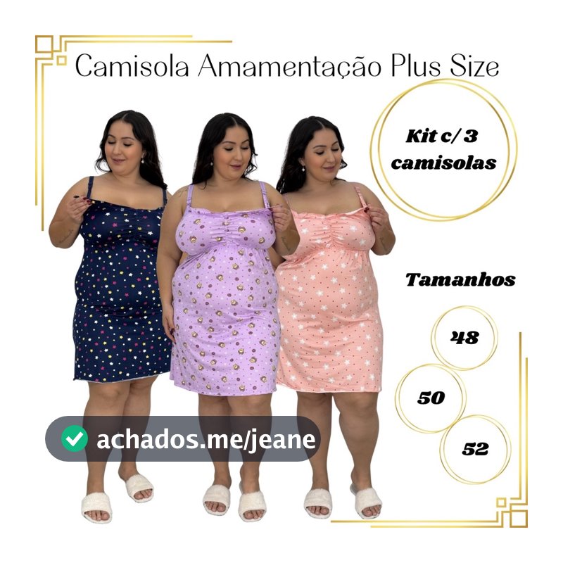 Kit 3 Camisolas Plus Size Suede 48 50 52 Carol