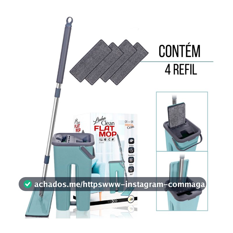 Mop Flat Esfregão Magico Limpa Facil com Balde limpa e Seca kit 2 ou 4 Refil