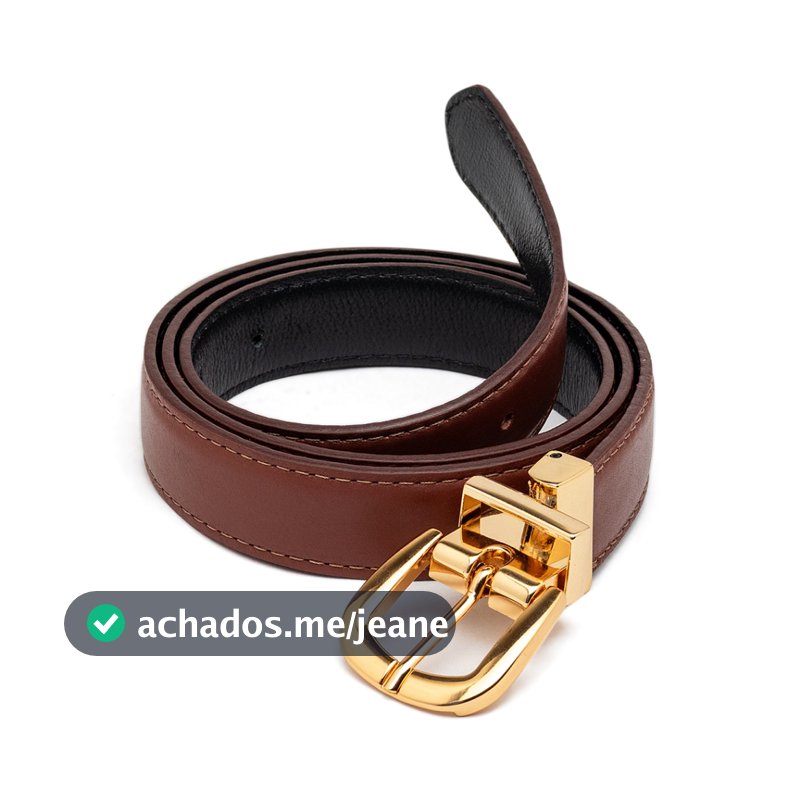 Cinto Feminino Casual Fino Fivela Banhada Giratória Em Couro Legítimo 2 em 1 Com Costura Elegante