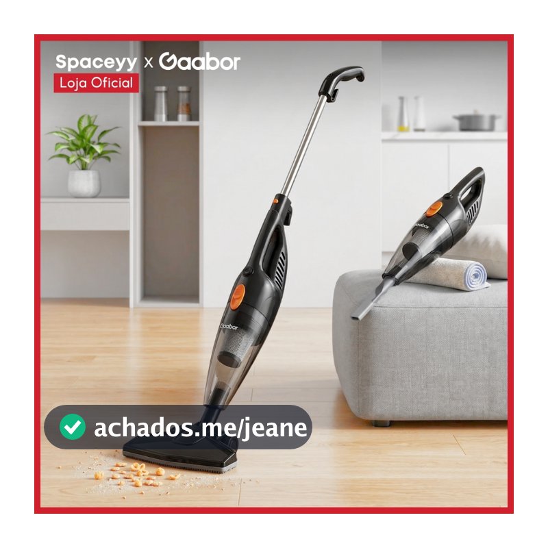 Aspirador de Pó Vertical Gaabor 2 em 1 Doméstico Leve Preto 16.000Pa Sucção Forte