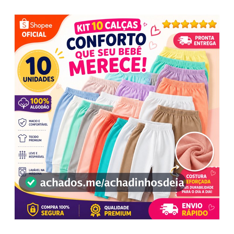 10 Mijão Calça Sem pé Bebê 100% Algodão RN P M G  GG  Menino  Menina Neutro