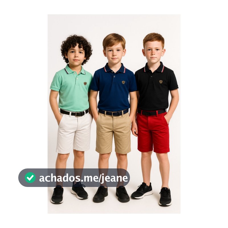 Conjunto Infantil PREMIUM Menino Adolescente Camiseta Gola Polo e Bermuda Casual Brim ENVIO RAPIDO