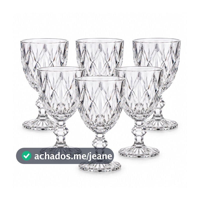 Taças Diamond 340ml em Vidro Kit 6 ou 12 Unidades para Água Suco Drinks Vinho