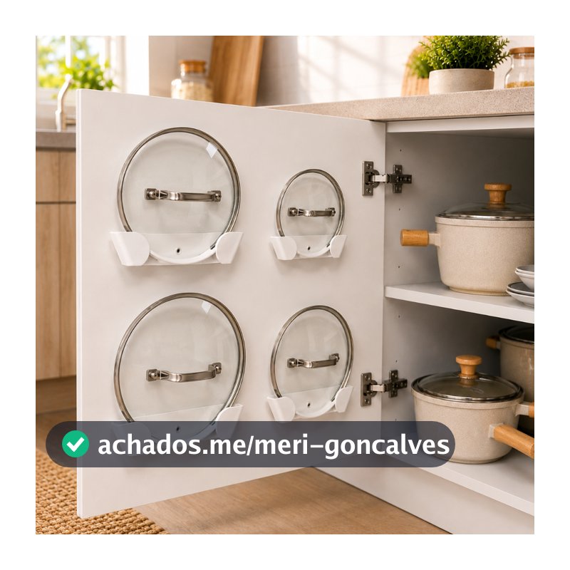 Kit Suporte para Tampa de Panela 4 Unidades Organizador Porta Tampa Adesivo Sem Furo Armário Cozinha Resistente