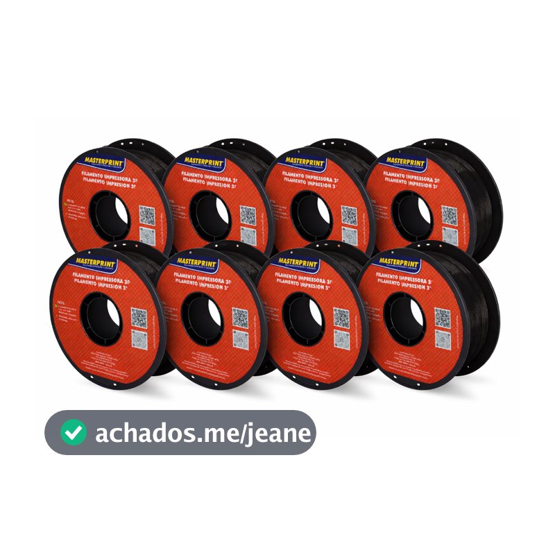12 Filamentos PETG Preto 1,75mm 1kg Masterprint para Impressora 3D Alta Resistência Brilho