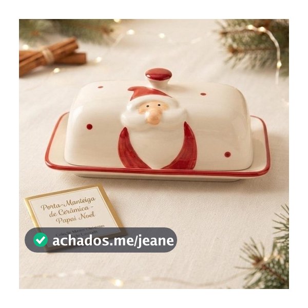 Manteigueira de Cerâmica com Tampa Papai Noel Natal Mesa Posta Edição limitada
