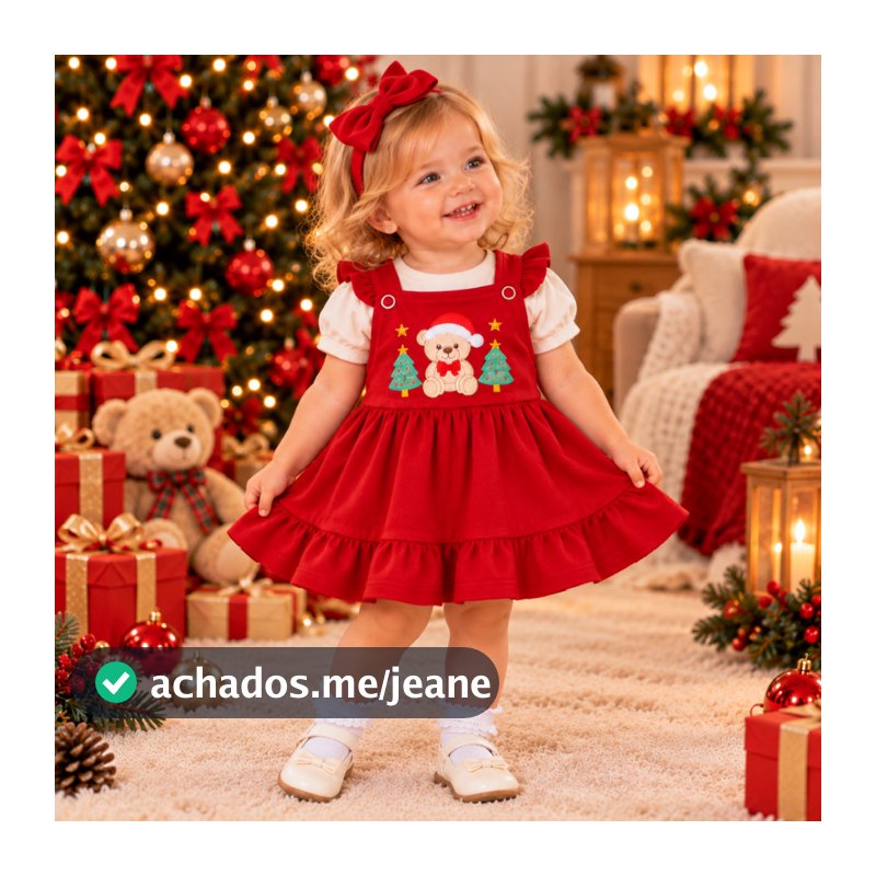 Vestido Infantil de Natal Menina com Blusa Conjunto Natalino Bebê Vermelho e Verde 100% Algodão