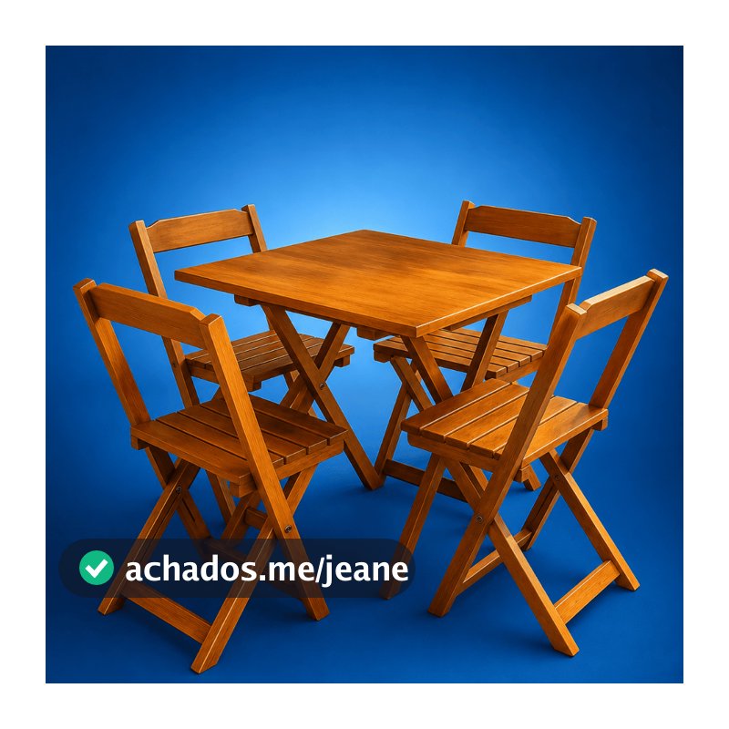 Jogo de Mesa 70x70 com 4 Cadeiras Dobráveis Madeira Maciça