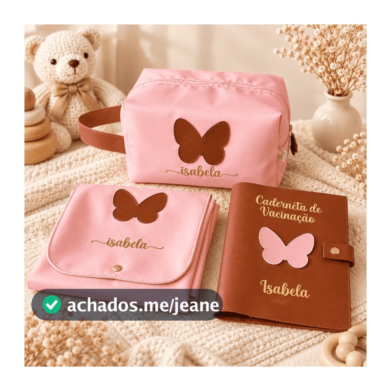 Kit Maternidade Bebê Personalizado com Nome 3 Peças: Capa Caderneta de Vacinação, Nécessaire e Trocador
