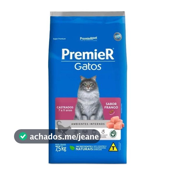 Ração Premier Gato Castrado 7 A 11 Anos Sabor Frango 7,5kg