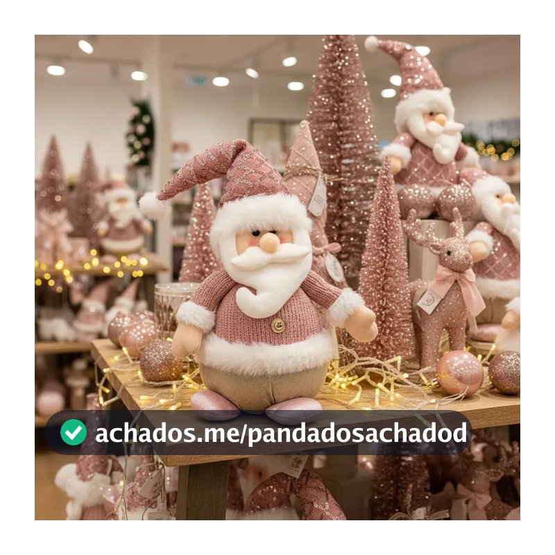 Boneco Papai Noel Rosa Em Pé Pelúcia Decoração Natal 38cm