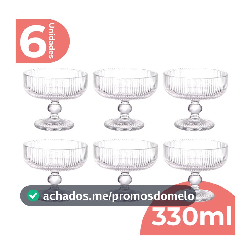 Jogo 6 Taça Sobremesa Vidro Sorvete Açai 330ml Canelado Luxo