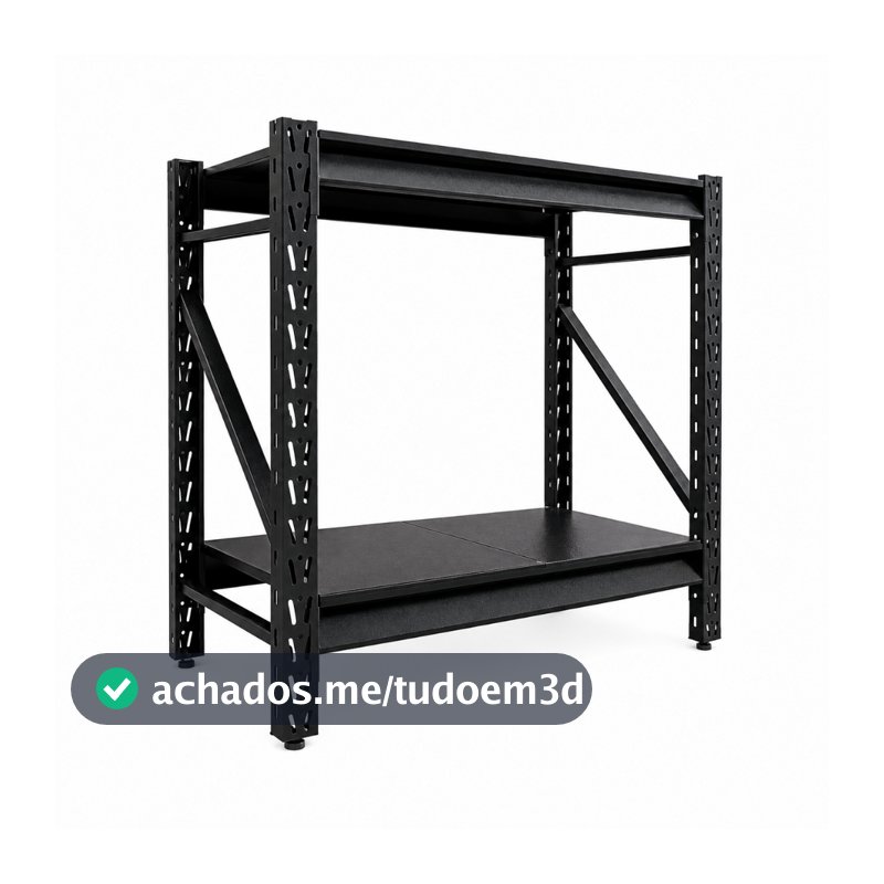 Estante de Aço Reforçada 2 Prateleiras 150kg por Nível Empilhável para Estoque Preto BAFF