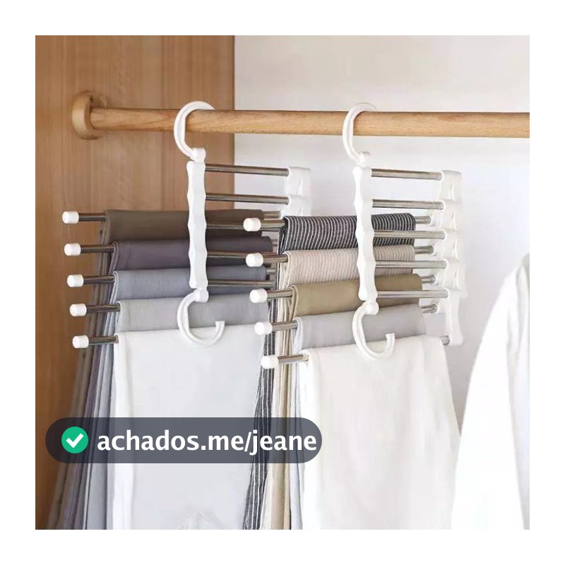 Cabide Multifuncional Calca de Inox 5 Divisorias Branco