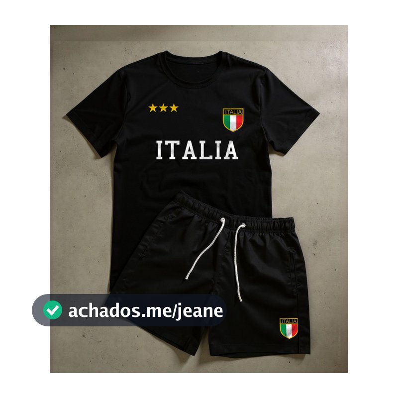 Kit Conjunto Masculino Estampa Italia Street Com Bermuda + Camiseta Street Casual e Confortável
