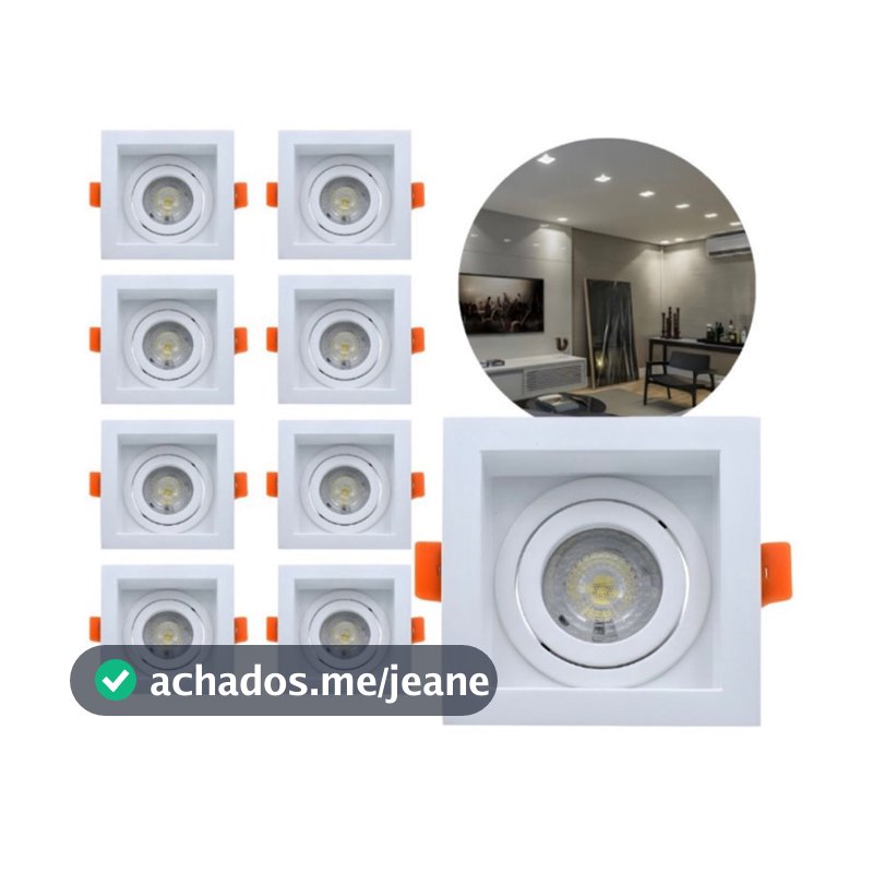 Kit 10 Spot De Embutir Recuado Completo Com Lampada Led Dicroica MR16 Led 36°Soquete Gu10 Spot 360°