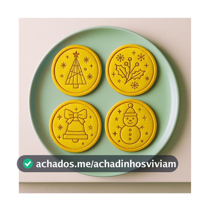 ️NATAL MODERNO Festa Carimbo Biscoito Cortador para Cookies e Pasta Americana | Kit 4 pçs Arvore de natal azevinho