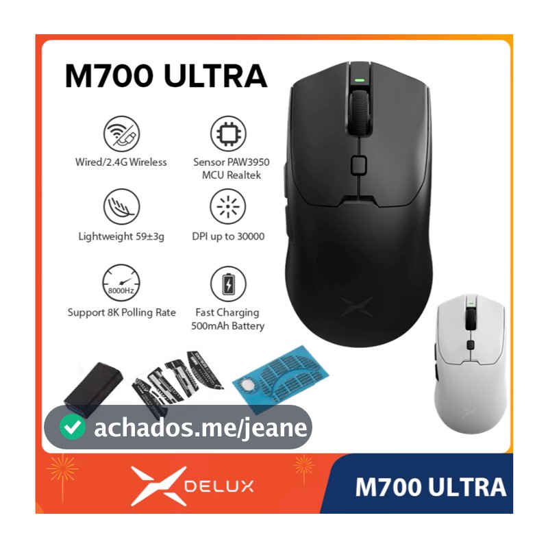 DELUX M700 ULTRA PAW3950 30000DPI 8000Hz 50G ACC Mouse Para Jogos Sem Fio Programável 59g Leve Com PC Gamer