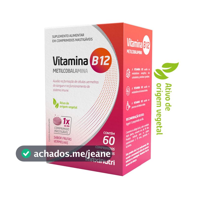 Vitamina B-12 Metilcobalamina Mastigável 60 Comprimidos Sabor Frutas Vermelhas Maxinutri