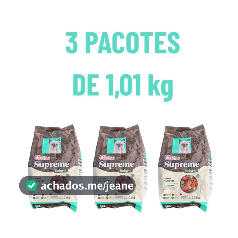 Kit 1/2/3 Pacotes Ração 1kg Quatree Supreme gatos FILHOTES Salmão e batata doce Alimento Super Premium