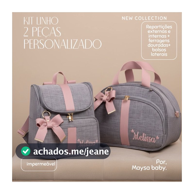 Bolsas maternidade 2 peças em linho, mala e mochila com personalização.