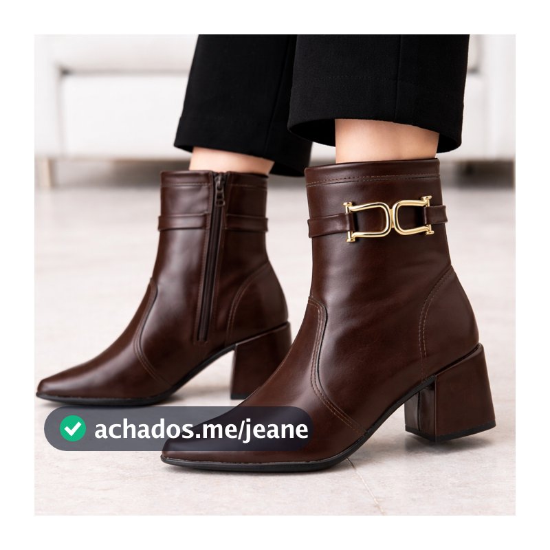 Bota Feminina Cano Curto Salto Médio Bloco Confortável Fivela Luxo Social Casual Bota Western dia