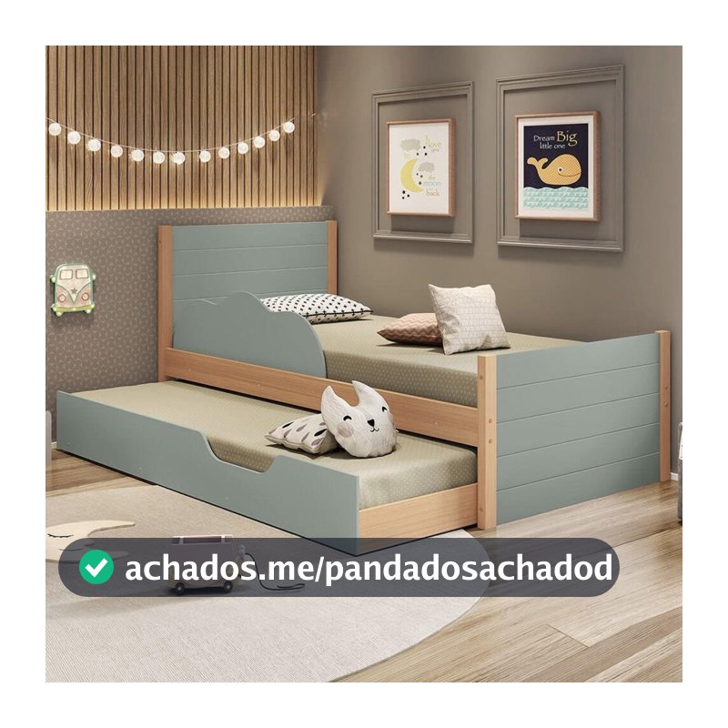 Bicama com Cama Auxiliar Infantil Woody Casatema MadeiraOriginals Verde/Menta/Nature