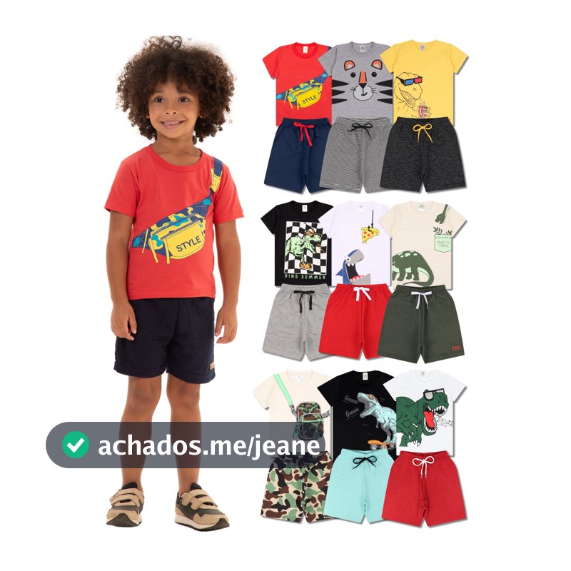 Kit Sortido 20 Peças de Roupas Infantil Menino- 10 Camisetas + 10 Bermudas - Kit com 10 Conjuntos de Roupa Infantil