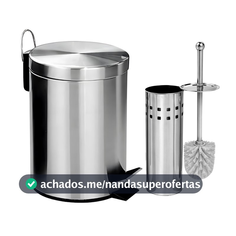 Lixeira Banheiro Inox Pedal Cozinha + Escova Sanitária Inox Com Suporte Ou Opções Avulsos