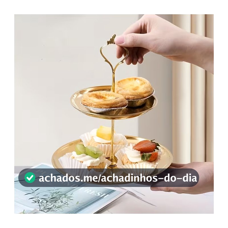 Bandeja Dupla e Tripla Luxo 100% Metal Para Doces CupCake 2  Andares Luxo Dourado Suporte Prato