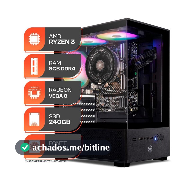 PC Gamer Forge, AMD Ryzen 3 3200G, 8GB DDR4, SSD 240GB, 400W 80 PLUS
