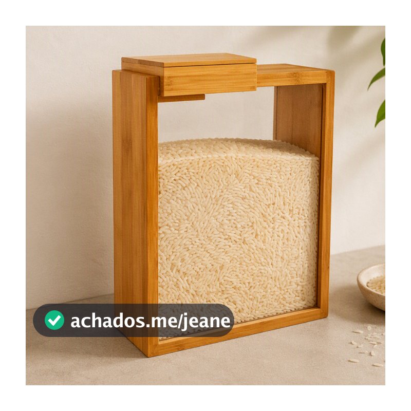 Organizador de Mantimentos Acrílico Transparente Tampa de Bambu com Ímã Pote Retangular para Cozinha Armário Grãos Café