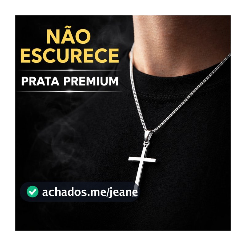Colar Masculino Crucifixo Prata Corrente Grumet Fina 0,8mm Não Escurece Pingente Cruz Premium