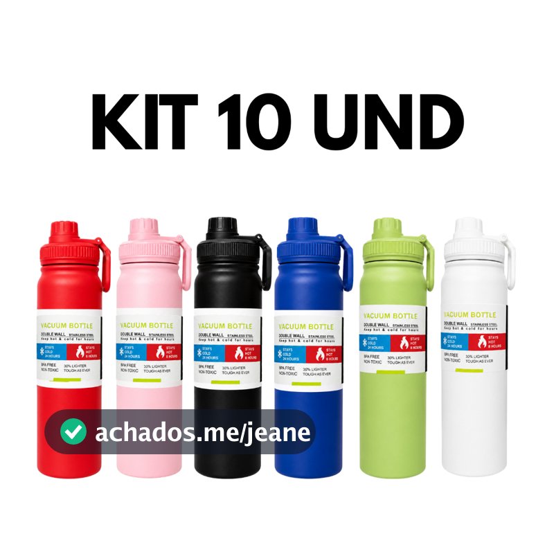 Kit 10 Garrafa Térmica Squeeze Academia Alça 800ml 1000ml Inox Vácuo Parede Dupla Água Esportivo