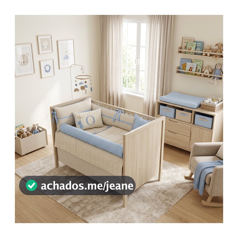 Kit Berço Americano Menino bita palha com azul bb 11 Peças Algodão