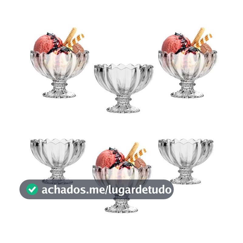 Conjunto de 6 Taças de Vidro Kit Decorado para Sorvete e Sobremesa 135ml