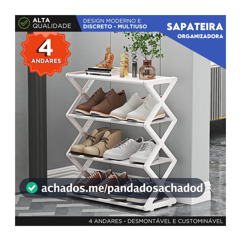 Sapateira Organizadora 4 Andares Multiuso Desmontável Moderna Organizador de Sapatos e Calçados - AV