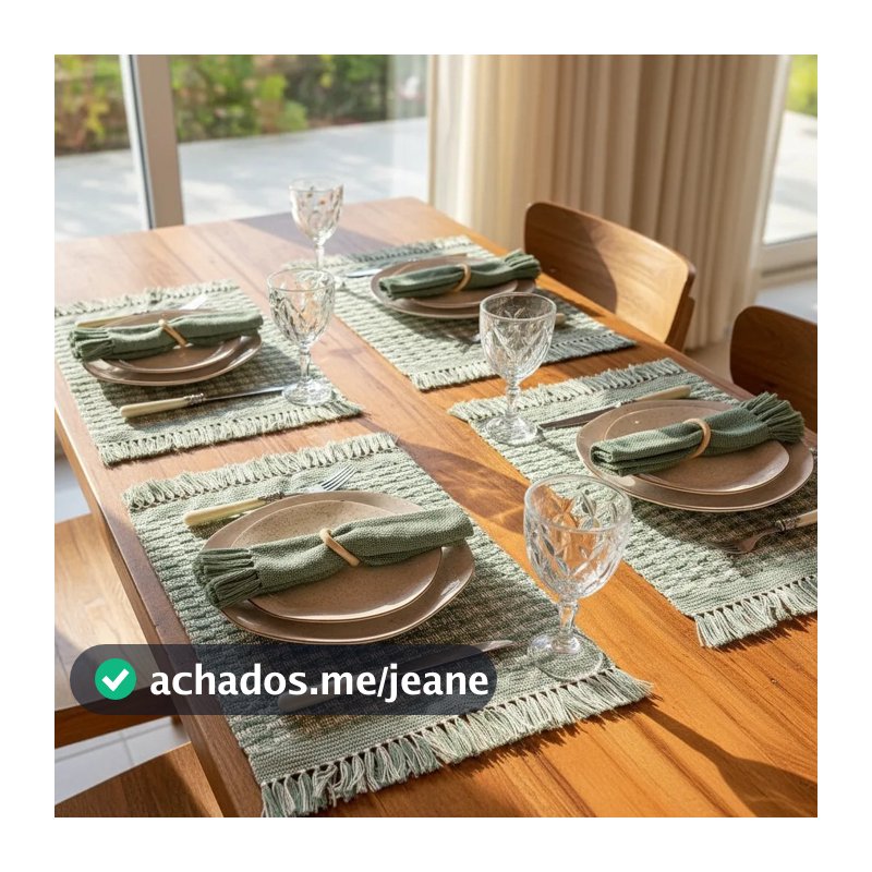 Kit Jogo Americano Pistache Menta Sousplat  Decoração Mesa Posta Tear Mineiro  4, 6 e 8 lugares
