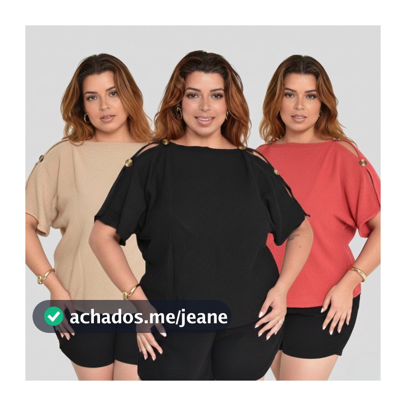 Blusa Feminina Ampla Plus Size Soltinha Manga Curta Detalhe Manga Com Botões Tricot Veste Até 52 Confortável Moda Casual