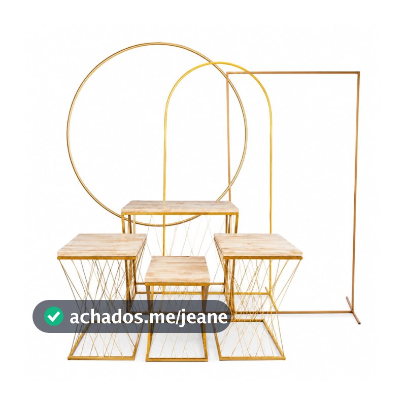 Kit Mesa Treliça Aramada Tampo Pinus Com 3 Arcos Redondo, Romano E Retangular Para Festas E Eventos