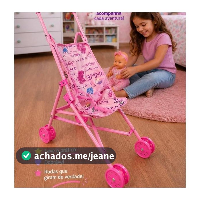 Carrinho Boneca Infantil Dobrável Brinquedo Menina Passeio