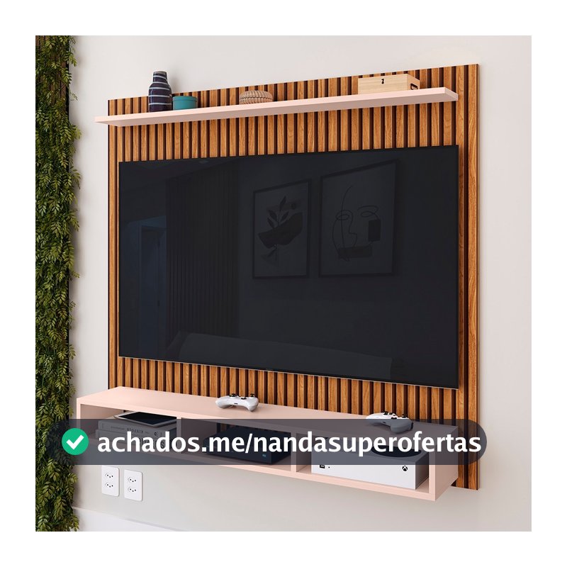 Painel para TV Até 32 a 50 Polegadas Home Ripado 3D Mania de Móveis Sala Quarto Nichos e Prateleira