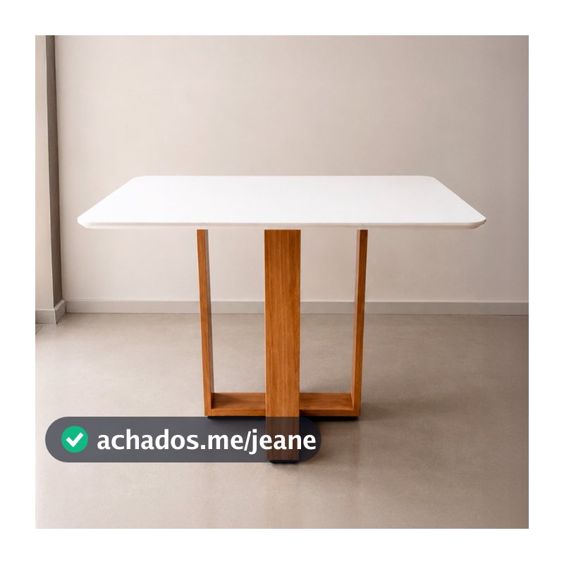 Mesa Liza Área Gourmet Sala Cozinha Madeira Natural Tampo Laqueado Vidro - 100/80 cm